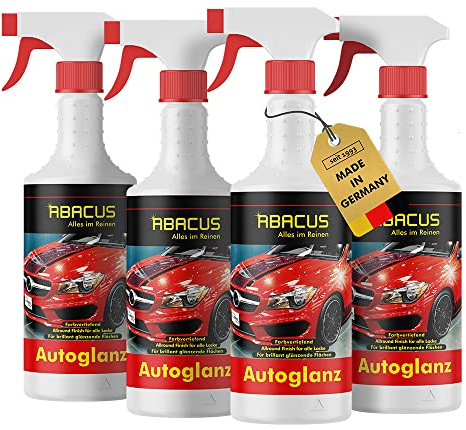 ABACUS® Autoglanz mit Lotus-Effekt, Glanzreiniger für brillanten Tiefenglanz, Glanzfinish, Detailer, Glanz Spray, Lackreiniger, Schnellwachs, Trockenwäsche Auto, Autoreiniger – Autoglanz 4X 750 ml