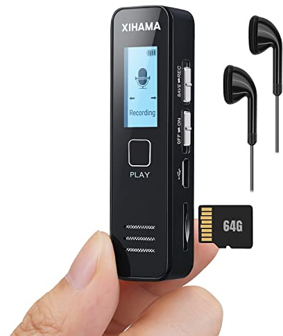 64GB Mini Voice Recorder, Digtal Voice Recorder Spy Hidden Pocket Tape Recorder with Playback for Lectures, Meetings, XIHAMA 4608 Hours Handheld Audio Recorder with Microphone, USB Charge, Password