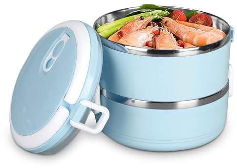 HERCHR Food Storage Containers,Bento Lunch Box,2 Layer Stainless Steel Lunch Box,Leak Proof for Adults Portable Carry Hand Container for Hot Food
