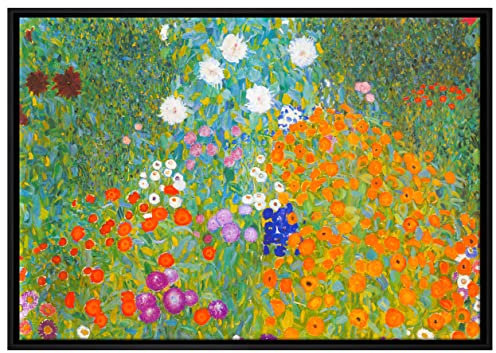 Generisch Pixxprint Gustav Klimt - Bauerngarten Leinwandbild 100x70 cm im Bilderahmen, Wandbild, Schattenfugenrahmen, Kein Poster