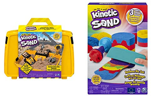 Kinetic Sand, Construction Site Folding Sandbox Playset with Vehicle and 907g, for Kids Aged 3 and Up & , Rainbow Mix Set with 3 Colours of (382g) and 6 Tools, for Kids Aged 3 and Up