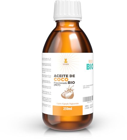 Snadi - Aceite de Coco Fraccionado (MCT) Bio 250 ml | 100% Puro y Natural | Hidratante Profundo para Piel y Cabello | Ideal para Cosmética y Aromaterapia