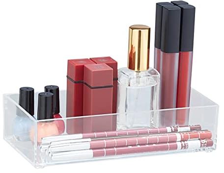 Relaxdays 10 x Schubladen Organizer, Make Up, Schmink- u. Schreibtisch, Büro, Küche, Kunststoff, HBT 5x19x9,5 cm, transparent