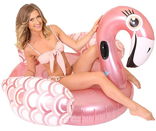 Giant Flamingo Pool Float - Pink Pool Lounger Inflatable Swimming Pool Raft - 5 ft x 5ft x 3 ft / 150 x 150 x 90 cm