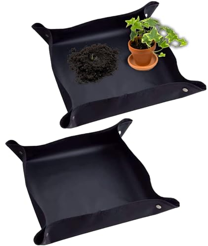 Molyorch 2 Stück Pflanzmatte, Auslaufsicher, wasserdichte Gartenmatte, Faltbare Pflanzunterlag, für Umpflanzen, Beschneiden, Umtopfen (100x100&50x50cm, Schwarz)