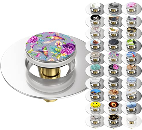 Sanilo Pop-Up Waschbeckenstöpsel, viele schöne universal Pop Up Abflussstopfen mit Motiv, Ablaufgarnitur (Kolibri)