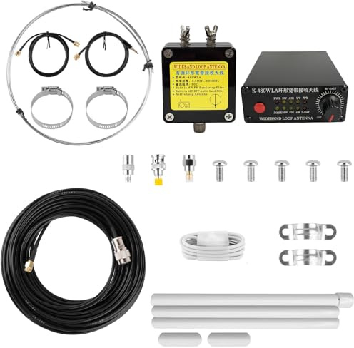 GOOZEEZOO K-480WLA Active Loop Antenna 0.5-500MHz Shortwave Radio Antenna | LW/MW/SW/FM/Air/VHF/UHF Coverage, EMI Interference Suppression, 30dBi, Built-in Filter, 1800mAh Battery, 10m Feeder Cable