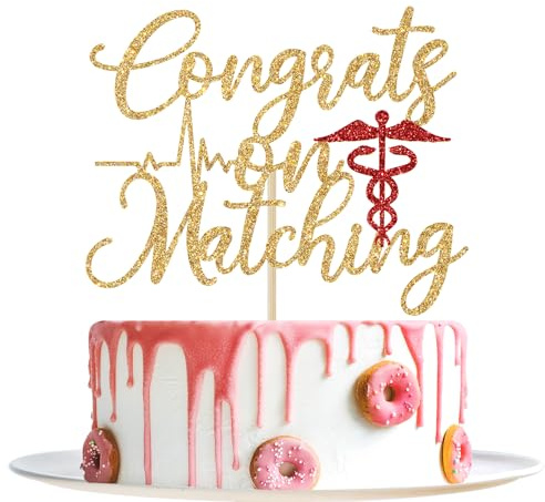 Décoration de gâteau assortie « Congrats on » - Happy Match Day - Match 2025 - Doctor Match Day - Décorations de fête - Paillettes rouges dorées