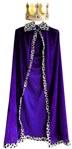 Chyuxinda Lot de 2 manteau royal - Manteau royal - Cape et couronne - Costume de roi pour adulte - Pour Halloween, fête à thème, cosplay, carnaval (violet, 120 cm)