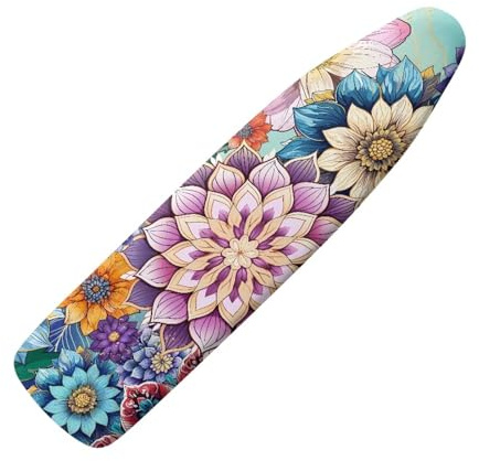 Hinthetall Boho Flower Hummingbird Ironing Board Cover and Pad Soft Ironing Board Cover, Non Stick Scorch and Stain Resistant Standard Size 15x54 Inch with Elastic Edges