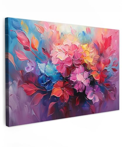 MuchoWow© Leinwandbild Groß XXL Dekoration Wohnzimmer Bilder Pictures Wall | 120x80 cm - Decoration Living Room Wohnungs Deko Moderne Bild Blumen - Rosa - Aquarell - Kunst