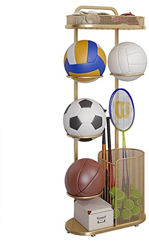 Ball-Aufbewahrungsregal, vertikal, für Zuhause, Garage, Basketball-Organizer, 110 cm hoch, Eisen-Fitness-Ausrüstungsregal für Badmintonschläger/Tennisbälle