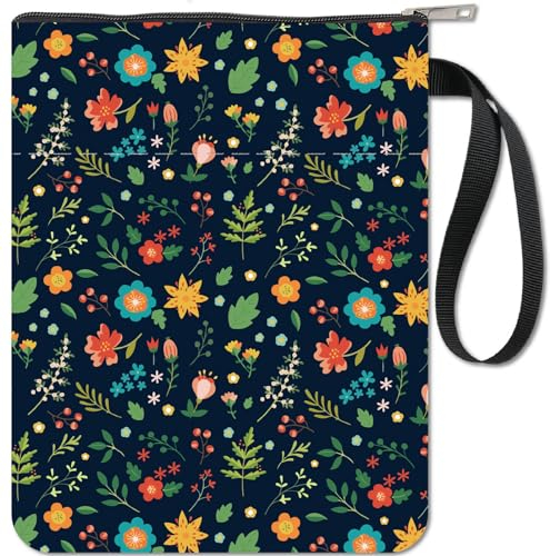 CRASPIRE Blume Buchhüllen schwarzes Buch deckt Blatt Buchschutz für Paperbacks waschbar Stoff Tuch Buchdeckel mit Reißverschluss und extra Tasche für Buchliebhaber Klassenkamerad Freund Geschenke