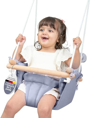 AMAZINGs Baby und Kinderschaukel | Mitwachsende Babyschaukel. Komplettset mit Aufhängung für Indoor und Outdoor | 3 in 1 Lösung für Babys und Kinder ab 7 Monate bis 3 Jahre - Blau