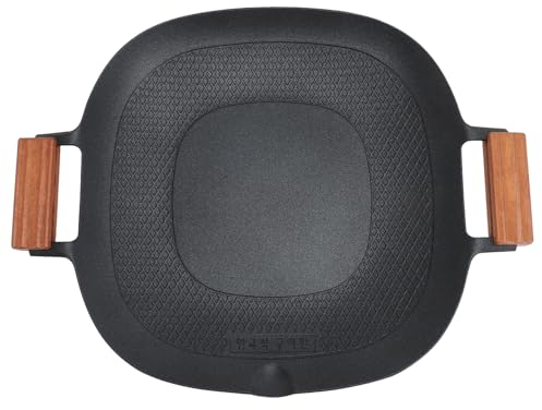 Sxhlseller Padelle per Barbecue, Padella Antiaderente per Grigliate All'aperto e Teppanyaki, Padella in Lega di Alluminio per Fornelli con 2 Manici in Legno, Frutti di Mare e Verdure