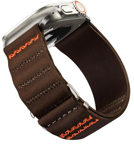 Suitisbest Armband Kompatibel mit Apple Watch Ultra 2 Armband 49mm 46mm 45mm 44mm 42mm, Leder Band mit S-Haken für Apple Watch Ultra 2 / Ultra SE Serie 10 9 8 7 6 5 4 3 2 1, Braun