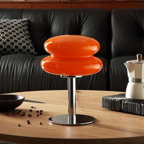 Vintage Tischlampe Orange Egg Tart Lamp Glas LED Tischleuchte Retro Pilz Lampe Nachttischlampe mit Kabel 3000K/4000K/6000K Eierkuchen Deko Nachtlicht Schreibtischlampe für Wohnzimmer Schlafzimmer Bett