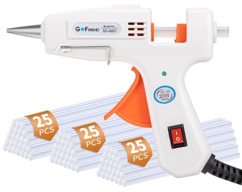 Glue Gun with 75pcs Glue Sticks (7mm x 150mm), GOFRIEND 20W Hot Melt Glue Gun Upgraded Version, Fast Heating for Crafting, DIY, Arts & Crafts, Sealing, Home Repairs, Cards, and Glass
