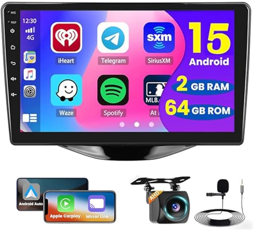 Hikity 2+64G Android Autoradio för Toyota Aygo/Peugeot 108/ Citroen C1 Trådlös Carplay Android Auto, 9 Tum Autoradio med Skärm Navi Bluetooth EQ FM/RDS USB Backkamera