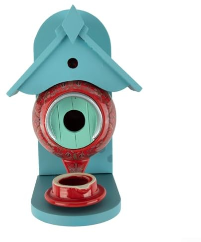 Teekanne, Vogelhaus und Futterspender, buntes hängendes Holzhaus-Design, Rot