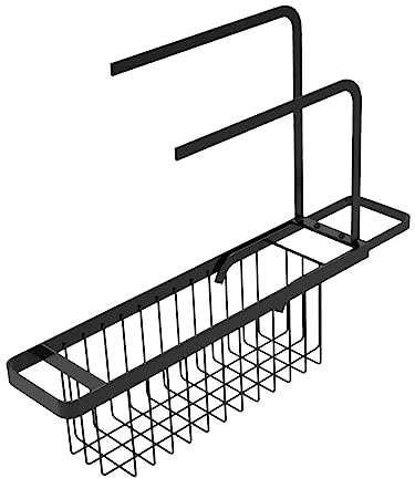Handtuchhalter, Teleskop-Spülbeckenregal, Teleskop-Spülbecken-Aufbewahrungsregal, Organisation, größerer Spülbecken-Bürstenhalter, über der Spüle, Schwammhalter, Schwarz