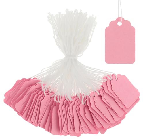 Preisschilder mit Schnur, 200 beschreibbare Geschenkanhänger aus Papier, für Einzelhandel, DIY, Handwerk, Geschenke, Dekoration, Rosa