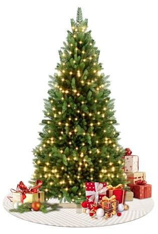 UISEBRT Künstlicher Weihnachtsbaum mit Beleuchtung,Tannenbaum Künstlich mit Holzständer, Künstliche Weihnachtsbäume mit 500 Zweigen und 200 Warmweiß LEDs,für Innen- & Außenbereich (150 cm)