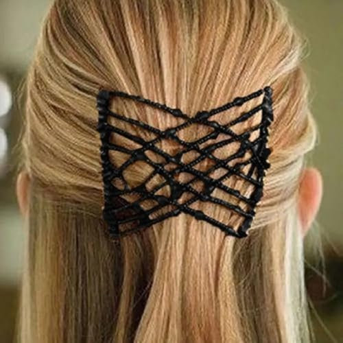 PREMIUM Flexible magische Doppel Haarspange Haarklammer für Damen und Mädchen - Elastische Magic stretch Hair Clip Claw Haarklemmen Spange für Frauen Friseurbedarf (Schwarz)
