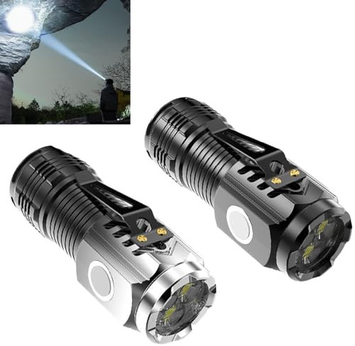 Mini Flash Super Power Flashlight 2 PCS Three-Eyed Monster Rechargeable LED Pocket Torch with 5 Lighting Modes for Outdoor Camping