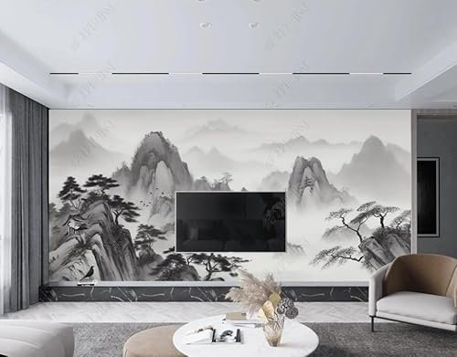Papier Peint Intissé Paysage À L'Encre De Chine Poster Tableaux Muraux Tapisserie Photo Trompe L'Oeil Salon Chambre Art Mural 400Cm(L) X280Cm(H)