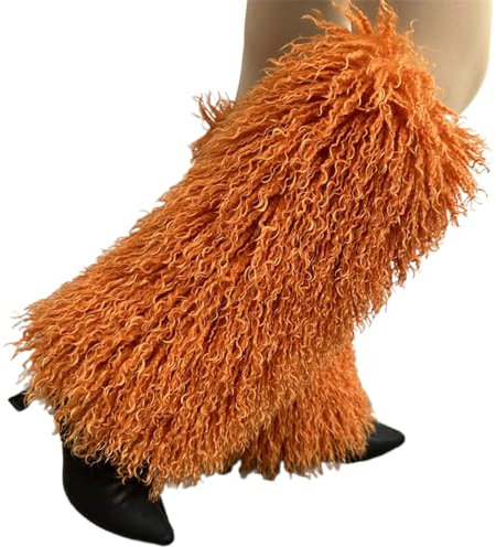 YUZIMEI Damensocken, für Herbst und Winter, pelzig, Wadensocken, Stulpen, einfarbig, flauschig, Plüsch, Fußwärmung, Orange