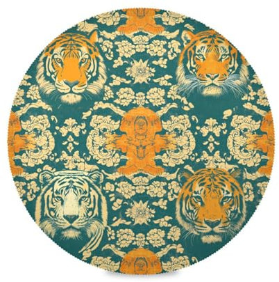 Orange Tigers Round placemats Set Reusable placemat Washable placemats for Dining Table Burlap Chargers for Dinner Plates Waterproof placemats Round placemats for Dining Table Set of 6 for
