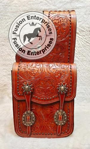 EQUIEMPRESS Western Satteltasche aus Leder für Pferde | Reitspaß, Wanderritt, geeignet für Reiten und Fassrennen | Satteltasche mit verstellbarem Riemen, Größe: 10x10x3 AZ-48