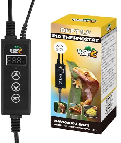 LUCKY HERP Reptilien Thermostat 230V, PID Wärmelampen Temperaturregler mit LED Digitalbildschirm, Terrarien Steckdosen Thermostat für Reptilien Wärmelampen & Heizungen, ℉/℃, Speicherfunktion