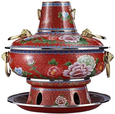DONGGANSHI Beijing Copper Hot Pot,Chinese Style Hot Pot,Charcoal Hot Pot durability Hot Pot Cloisonne Copper Hot Pot Charcoal Household Copper Chafing Dish Chinese(Rosso)