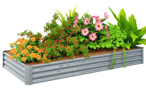 Outsunny Carré Potager Rectangulaire 240x120x30 cm Gris Argenté | Lit de Jardin Surélevé en Acier Galvanisé, Fond Ouvert, Jardinière, Bord Anti-Coupure, Barres de Soutien