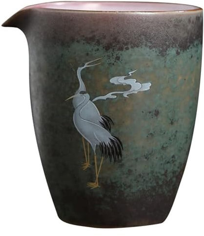 ZMQU Tazas de té, sopera artesanal, 255 ml, diseño de grulla vintage, filtro de cerámica, juego de té Kung Fu, accesorios