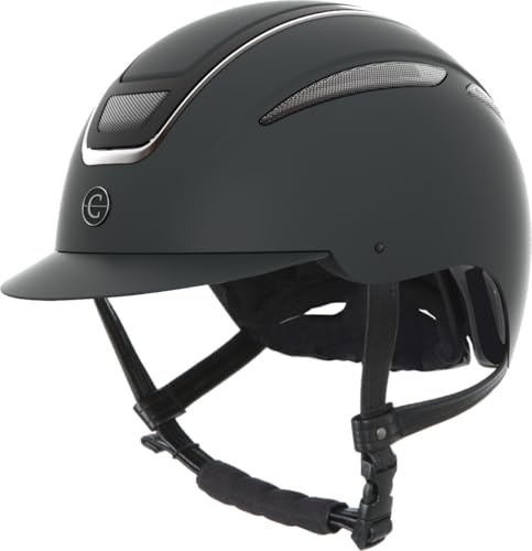 Covalliero Casque d'équitation Elite, casque d'équitation pour femme, ventilation optimale, sangles en cuir synthétique, doublure intérieure amovible, coque rigide en ABS, noir, S/53-55 cm