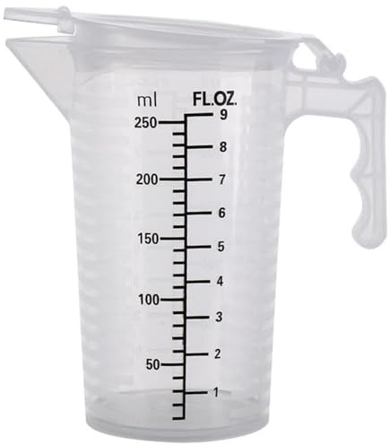 Hintyne Misurino con Coperchio e beccuccio brocca Graduata in plastica Trasparente da 250 ml con Manico becher graduato Resistente al Calore per ingredienti liquidi (