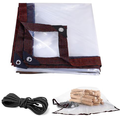 Telone 2 x 3 m con occhielli, impermeabile, trasparente, P-Lane, impermeabile, per esterni, con corda da 5 m, resistente ai raggi UV, impermeabile, per giardino, balcone, cantiere e recinto per
