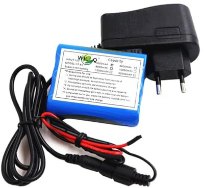 WILLQ Batería de Litio de 12 voltios, 12 V, 3000 mAh, con Enchufe de CC, para lámparas, linternas LED, Altavoces, baterías Recargables de Iones de Litio.