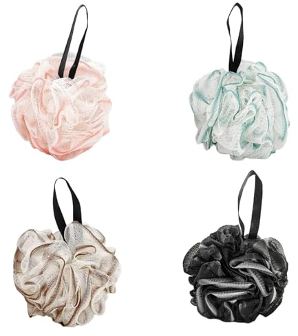 Henyall 4Pcs Loofah Shower Puff,Ultra Soft Mesh Bath Sponges for Adults, Exfoliating Bath Shower Sponge, Bath Scrunchie for Women & Men, Gentle Cleaning Pouf (4 Colors, 30g Each)