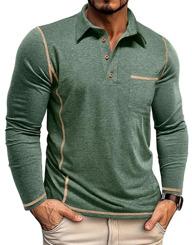 PRIVIMIX Poloshirt Herren Langarm mit Brusttasche & Knopfleiste, Atmungsaktiv Polohemd für Golf & Freizeit M-3XL