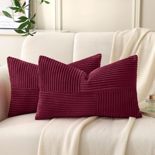 Yosodeko 2er Set Kordsamt Kissenbezug 30x50 Weinrot, Flauschig Boho Kissenhülle Kissenbezüge Sofakissen Couchkissen Dekokissen Zierkissenbezug Weich Deko für Couch Bett Sofa Wohnzimmer Rechteckig