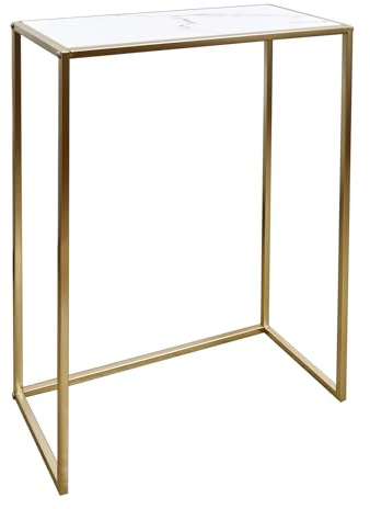 OHS Console Table, White Marble Look Top Slim Console Table for Hallway Gold Sturdy Metal Frame Compact Decorative Display Tables for Living Room Entryway, 76x56x26cm