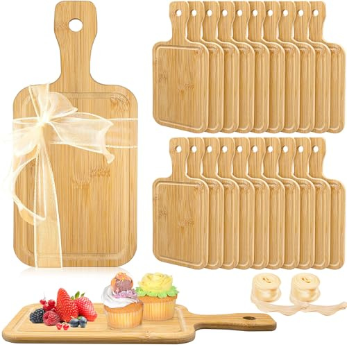 20er Set Kleine Schneidebretter mit Griff, 20 x 13 cm Bambus Holzbretter