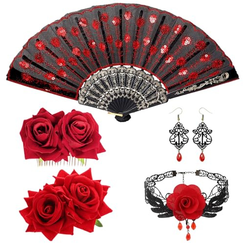 5 Piezas Flor Broche Adorno de Cabeza Novia Mujer, Rosas Tocado Pinza para Cabello Accesorios de Pelo, para Bailarina de Flamenco Novia Mujer Niña para Fiestas Sevillana Boda