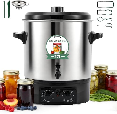 Huanyu 27L Electric Water Bath Canner Temperature & Time Adjustable Canning Machine with Canning Tools Perfect for Preserving, Making Jams, Sauce and Soup