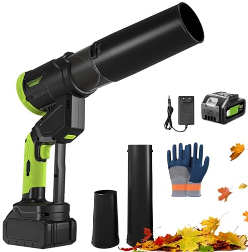 Soffiatore per Foglie a Batteria 4 Velocità con Display Digitale 3 Condotti Aria Intercambiabili Batteria e Caricabatterie Inclusi Guanti da Giardino Professionale
