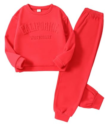 Yvowming 8-12Y 2 Piece Girls Clothes Outfits Sweatsuit Sets Oversized Sweatshirt and Baggy Sweatpant Fall Winter Clothing (US, Age, 10 Years, Red)